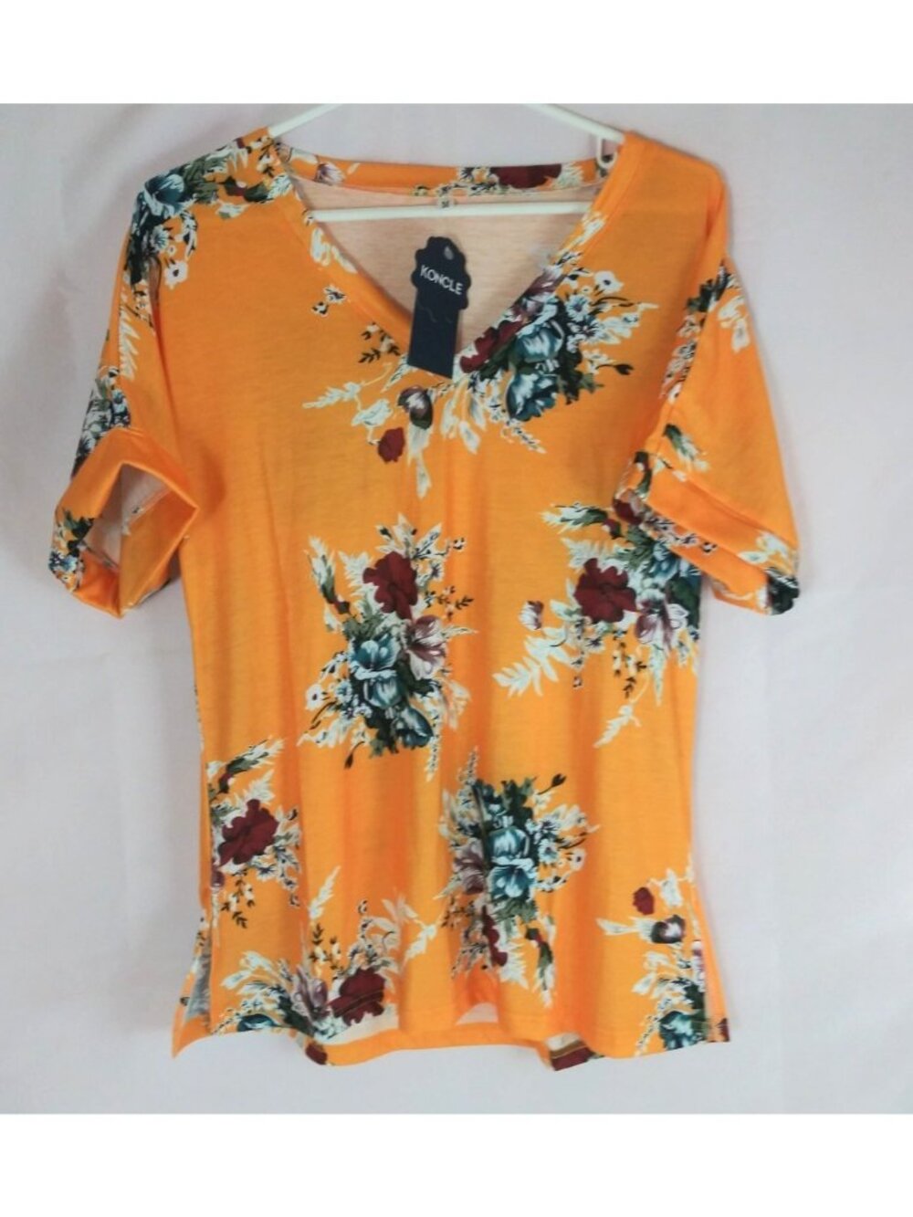 NWT Koncle Women's V-Neck Bright Colorful Floral Blouse Size Medium